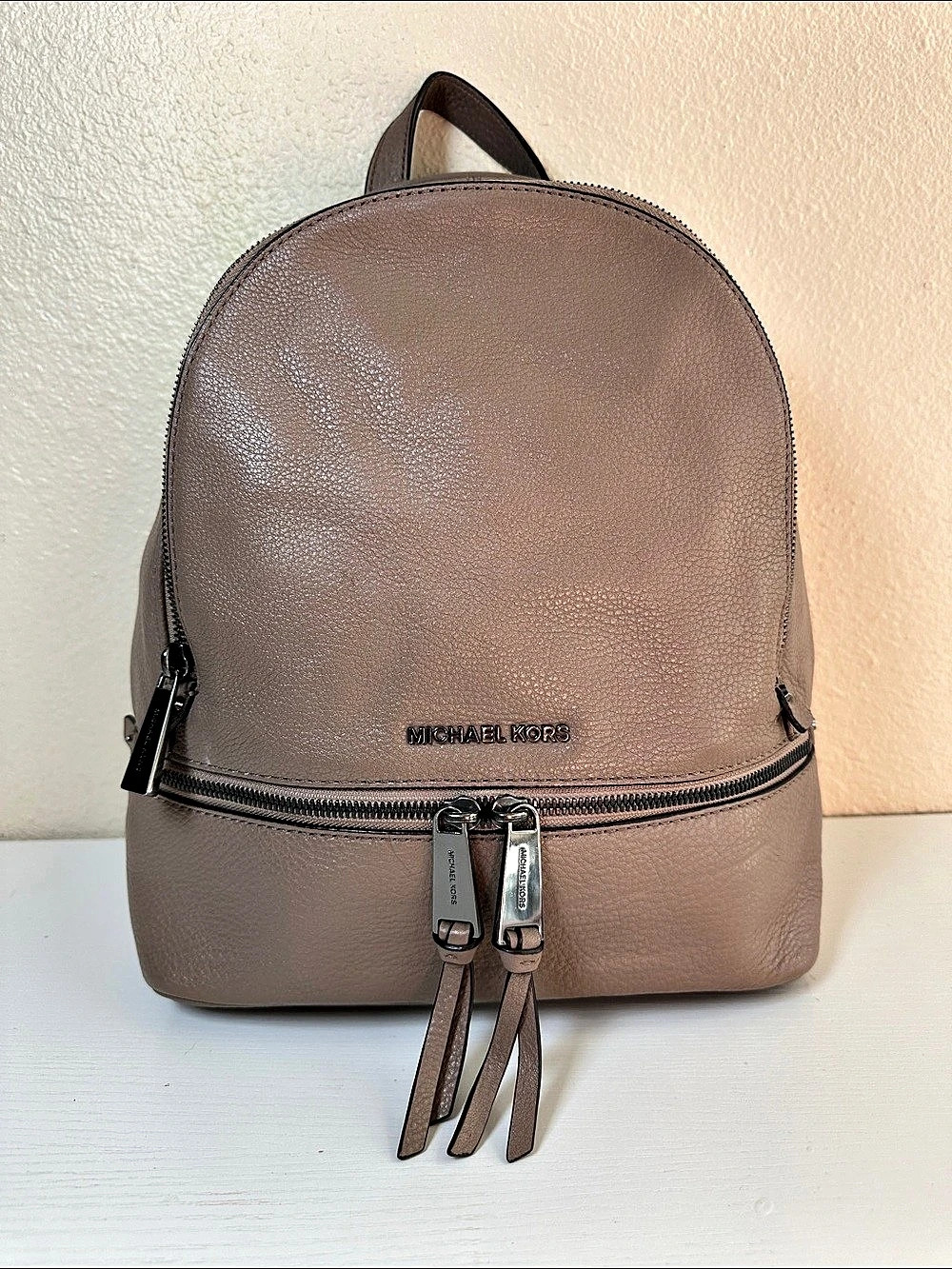 Michael Kors Rhea Medium Pebbled Leather Backpack Mocha Brown
